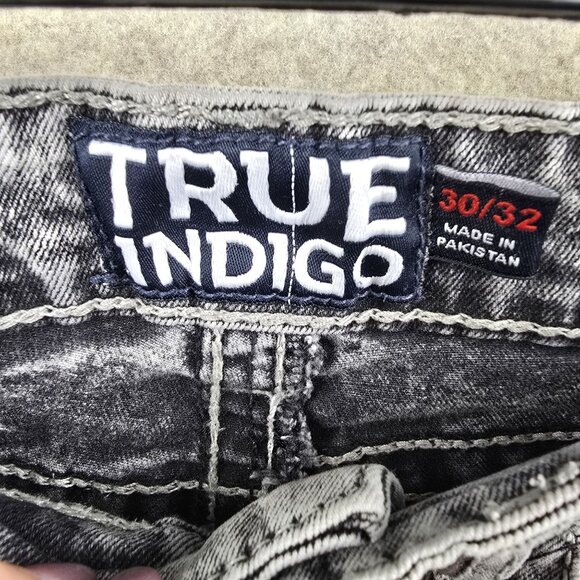 True Indigo Mens Acid Wash Straight Leg Jeans Size 30/32 - Picture 3 of 3